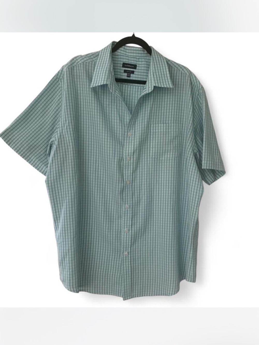 Preppy Menswear Croft & Barrow aqua  Plaid Short-Sleeve Button-Up Shirt XXL
